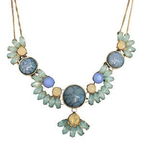 𝅺PASTEL marbled blue greenish opalescent rhinestone gem jewelled necklace
